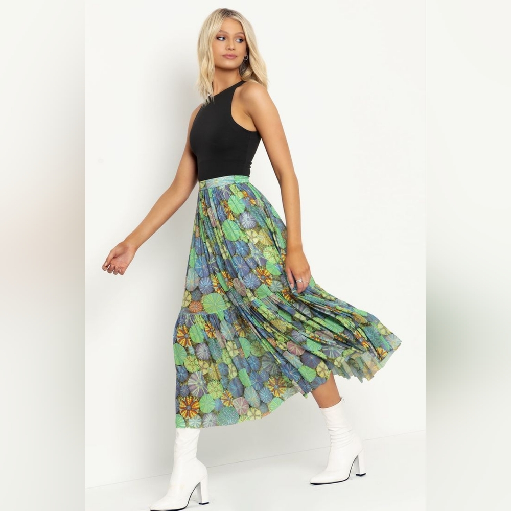 Blackmilk M Sea Urchin For Treasure Two Tier Midaxi Print Mesh Midi Skirt